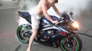 2007 Suzuki GSXR 750 First Doughnut and Burnout [upl. by Auohc]