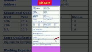 How to Make Bio DataCV writingCV Formatin englishCurriculum Vitae shorts cvwriting viral🔥🔥 [upl. by Ynnot]