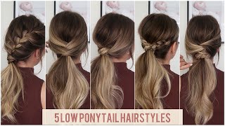 5 Cute low ponytail hairstyles  Hair tutorial [upl. by Giffy]