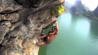 Halong Bay Deep Water Soloing Rock Climbing [upl. by Oeht]