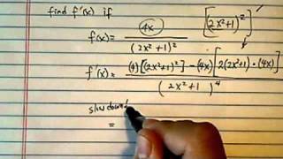 Quotient Rule derivative of fx  4x  2x212 [upl. by Lledra]