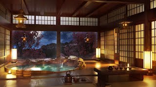 Japanese Onsen  Water Sounds with Piano Flute and Koto Music for Sleep Meditation Study [upl. by Kary]