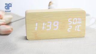 Creative Wooden LED digital desktop alarm clock with temperature and humidity displayECW023 [upl. by Ynaffet]