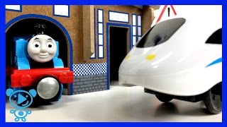 Trains video with Thomas  trucks locomotives wooden railway [upl. by Merridie]