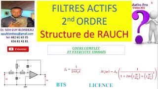 Filtre actif 2nd ordre  structure de RAUCH diagramme de Bode fréquence de coupure cours [upl. by Rosemary]