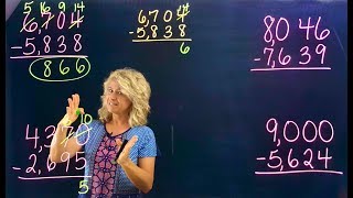 Subtraction quotAcross the Zerosquot 4th Grade Math Lightboard [upl. by Marion]