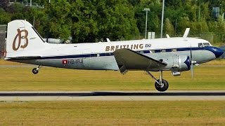 FullHD Breitling Douglas DC3 takeoff amp landing at GenevaGVALSGG [upl. by Ococ377]