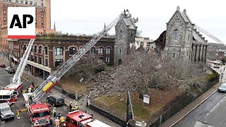 Steeple of historic Connecticut church collapses no injuries reported [upl. by Osmen]