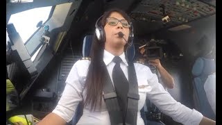 Female Pilot in Cockpit Perfect Airbus Landing [upl. by Cammy999]