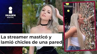 Por likes streamer lame y mastica chicles pegados en una pared y la tunden en redes [upl. by Anelis]