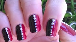 Easy nail art designs 1  DIY Pretty black amp pink amp silver NAILS TUTORIAL [upl. by Illa860]