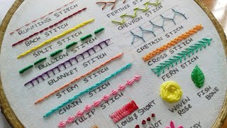 20 Basic Hand Embroidery Stitches Sampler for Absolute Beginners [upl. by Posehn]