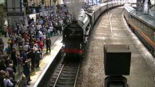 60163 Tornado departs York on The Cathedrals Express with big whistle and wheelslip 300612 [upl. by Amie]