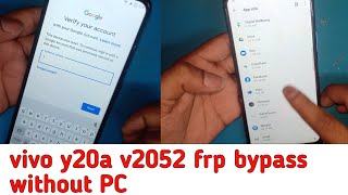 vivo y20a v2052 frp bypass ।। vivo y20 frp google account bypass without PC new security 2021 [upl. by Eilagam]