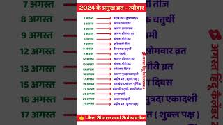 August 2024 Festival list  2024 के सारे व्रतत्योहार  Hindu calendar 2024  संपूर्ण व्रत त्यौहार [upl. by Eilitan419]