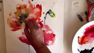 watercolour aquarelle poppies poppy painting demo loose wet in wet watercolour painting watercolour [upl. by Tate941]