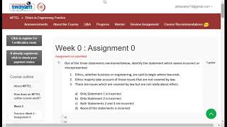 NPTEL 2024 ETHICS IN ENGINEERING PRACTICE WEEK 0 SOLUTION [upl. by Nyleahs]