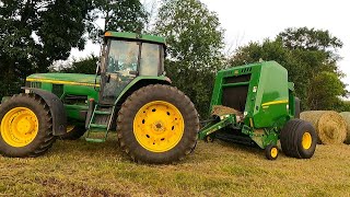 Brand New Round Baler Baling Hay John Deere 450M Round Baler Demo 2024 Hay Season [upl. by Annelg822]