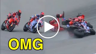 Video Marc Marquez vs Pecco Bagnaia Crash  Marquez and Francesco Bagnaia  MotoGP Race PortugueseGP [upl. by Kra]