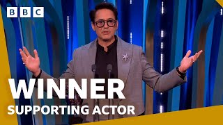 Robert Downey Jr wins Supporting Actor 🏆  BAFTA Film Awards 2024  BBC [upl. by Ahsinnor]