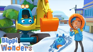 Blippis Snowy EXCAVATOR Song  Blippi Wonders Educational Cartoons [upl. by Icnan]