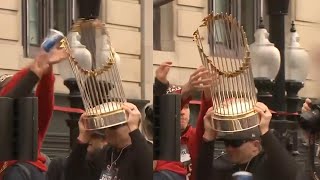 Thrown Beer Can Damages Red Sox World Series Trophy [upl. by Nnaeerb615]