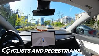 Tesla FSD 1234 vs Cyclists and Pedestrians [upl. by Hyps]