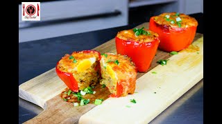 Paprika gefüllt mit Hackfleisch Reis und Eie  Schnell und lecker im Ofen mit Käse gebacken [upl. by Fred]