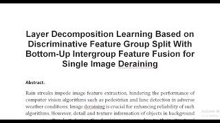 Layer Decomposition Learning Based on Discriminative Feature Group Split With Bottom Up Intergroup F [upl. by Weidman456]