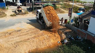 New Project Bulldozer Pushing Dirt And Dump Truck Working Unloading Dirt Building Car Parking [upl. by Sherurd]