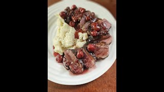 Pan Seared Duck Breast with Cherry Wine Sauce  and Garlic Mashed Potatoes [upl. by Launam227]