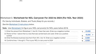 NOL Carryover Worksheet Walkthrough IRS Publication 536 Worksheet 3 [upl. by Coralyn]