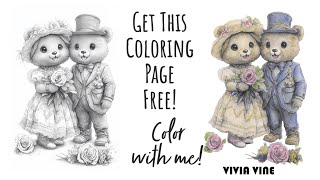 Teddy Bear Wedding Watercolor Painting with Free Coloring Page Printable [upl. by Eseilanna201]