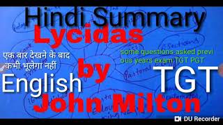 Lycidas by John Milton into Hindi Summary some questions for TGT PGT KVS net [upl. by Mccutcheon875]