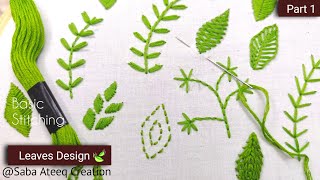 Hand Embroidery  Hand Embroidery For Beginners🌿  Basic Leaf Ideas 🍃 [upl. by Llerahs]