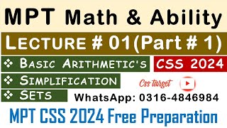 Basic Math amp Ability CSS MPT 2024  Lecture  1 Part  1  MPT CSS 2024 Free Preparation  FPSC [upl. by Grube923]