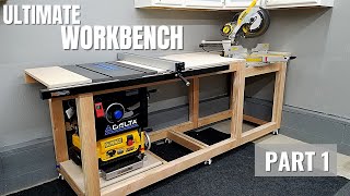 DIY Mobile Workbench amp Compact Woodworking Station  Miter Saw Table Saw amp Planer  Small Garage [upl. by Sivart]