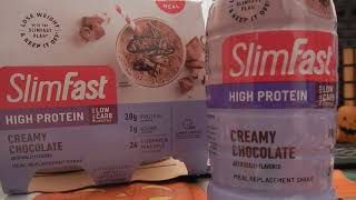 SLIMFAST HIGH PROTEIN CREAMY CHOCOLATE WEIGHT LOSS SHAKES REVIEW [upl. by Itnavart730]