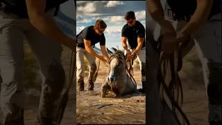 Rescuers coax a mustang to freedom with gentle ropes shortsviral wildlife nature thrilling [upl. by Ennasor]