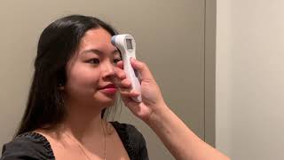 How to take a forehead temperature with the Sejoy DET 306 Infrared Forehead Thermometer 2021 [upl. by Enirual]