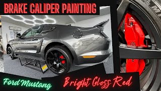 Painting the Brake Calipers Gloss Red on this Black Ford Mustang [upl. by Hgiel125]