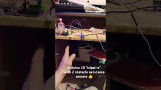 IR tripwire using 2x obstacle avoidance sensors UNO r3 Arduino IDE written with tinkercad [upl. by Eibur]