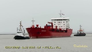 oil chemical tanker CHEM HYDRA V7RU2 Emden cargo seaship merchant vessel Seeschiff tugs Schlepper [upl. by Zennas]