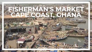 Drone View of Fishermans Market in Cape Coast Ghana [upl. by Einatsed]