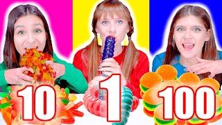 ASMR One Ten Or 100 Mukbang Food Challenge By LiLiBu [upl. by Howlond]