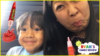 Sour Candy Challenge Kid on the Airplane Surprise Toys Opening with Ryans Family Review [upl. by Dragone]