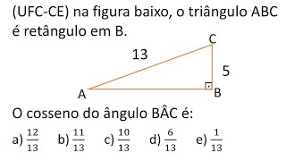 UFC  CE Na figura abaixo o triângulo ABC é retângulo em B O cosseno de ângulo BÂC é [upl. by Kassey95]