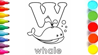 How to draw WHALE 🐋 With Letter W  Learn W is for Whale for Kids  Simply Kids [upl. by Nette]