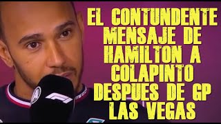 HAMILTON NO SE CALLA Y LANZA CONTUNDENTE MENSAJE A FRANCO COLAPINTO Y A OTROS PILOTOS JOVENES [upl. by Ahcurb196]