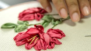 Ribbon Flowers Embroidery Ideas Learn Stitching for Beginners [upl. by Koralie]